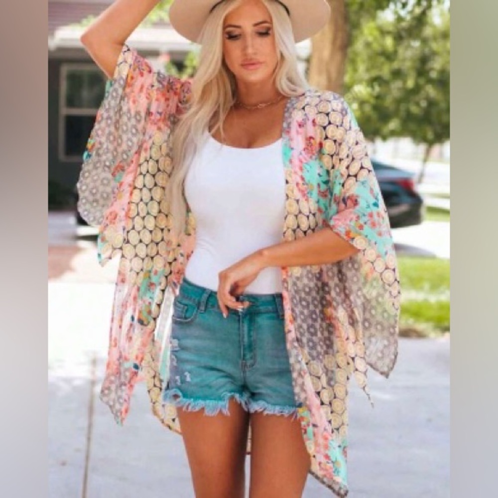 NEW! Semi-shear, multicolour Kimono